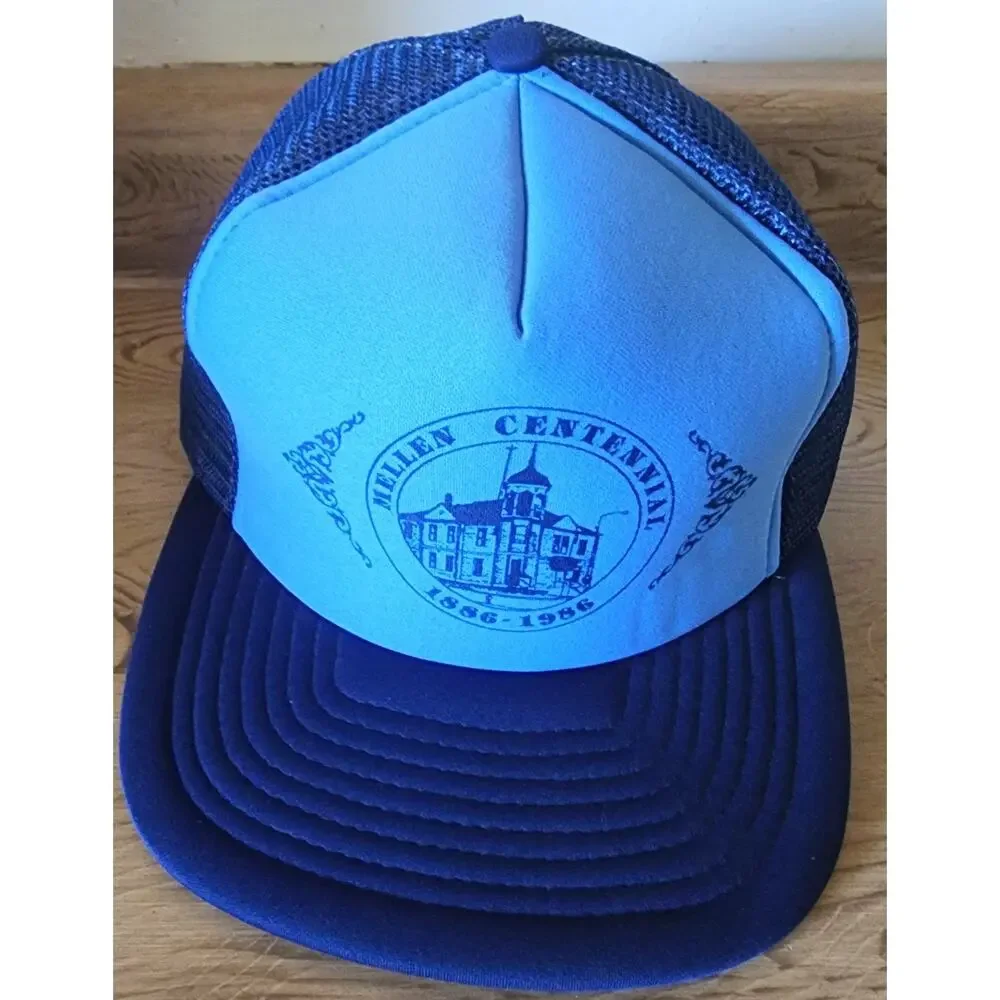 Calhead Trucker Hat Style 76 Mellen Centennial 1986 Adult Snapback Blue